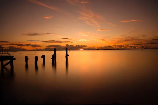 Vacker Utsikt Över Vacker Solnedgång Över Havet Himlen Kvällen — Stockfoto