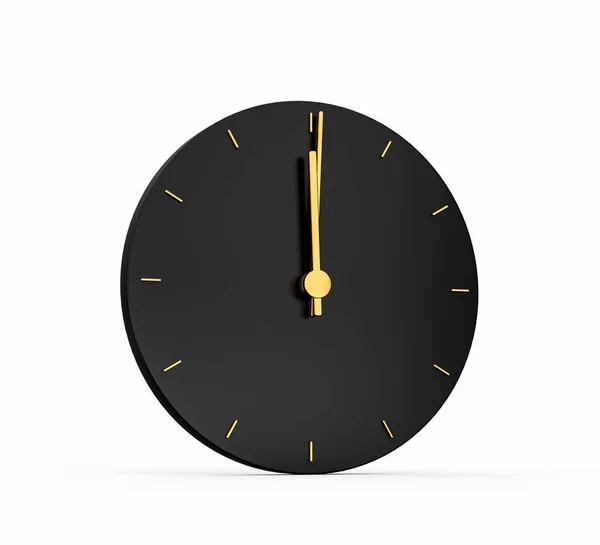 一个黑色时钟在白色背景上显示12点钟的3D图像 — 图库照片