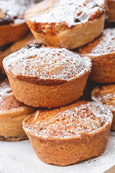 Vertical View Pile Delicious Christmas Mince Pies Sugar Powder Top — Stock Photo, Image