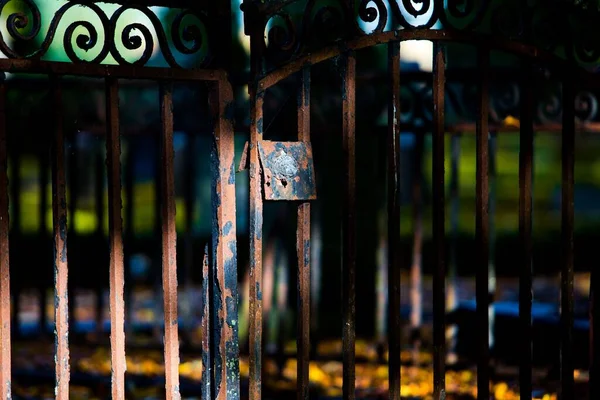 公園の錆びたフェンスの閉鎖ショット — ストック写真