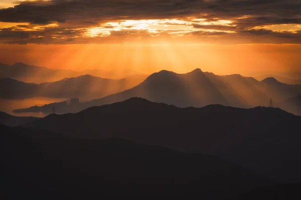 Silhouette Shot Mountains Sunset — Stock Photo, Image