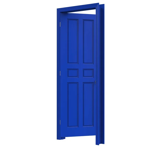 Azul Aberto Isolado Interior Porta Fechada Ilustração Renderização — Fotografia de Stock