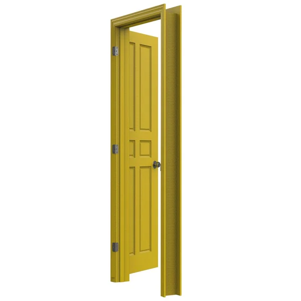 黄色のオープン隔離された屋内ドアを閉じた3Dイラストレンダリング — ストック写真