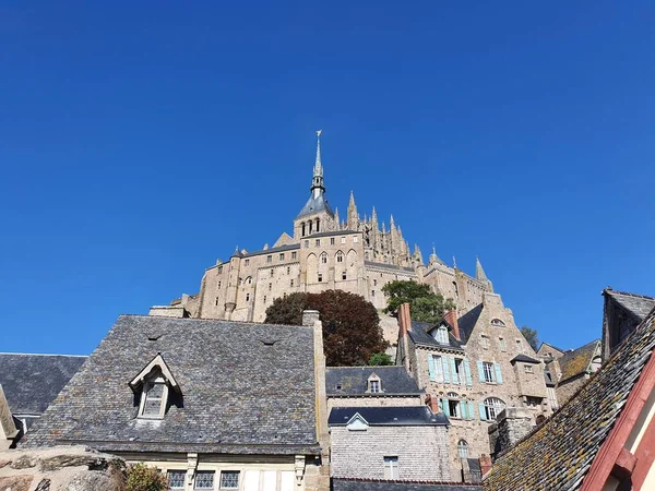 Výhled Mont Saint Michel Přílivový Ostrov Pevninská Obec Normandii Francie — Stock fotografie