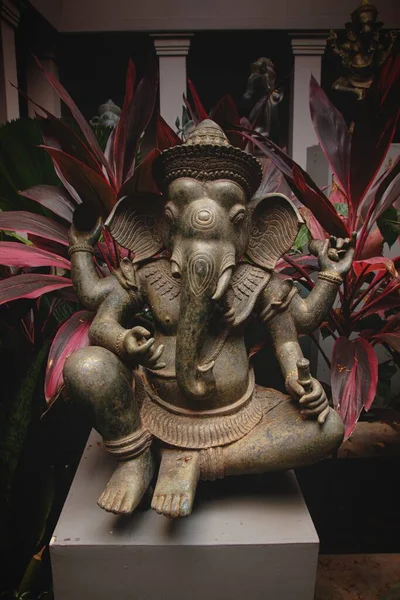 Eine Vertikale Aufnahme Einer Messingstatue Des Hindugottes Ganesha Inmitten Eines — Stockfoto