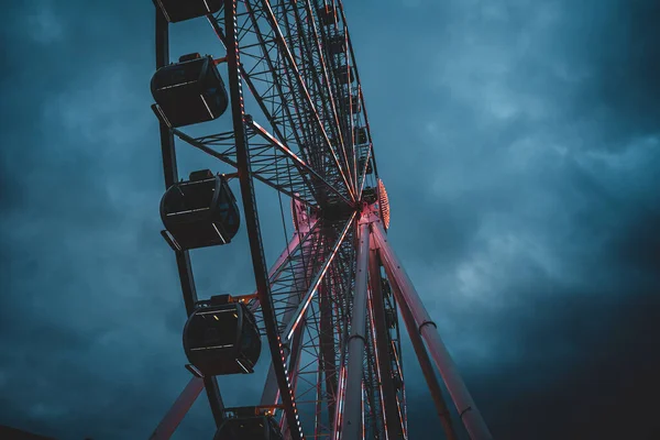 Låg Vinkel Skott Pariserhjul Mörkblå Himmel Seattle — Stockfoto