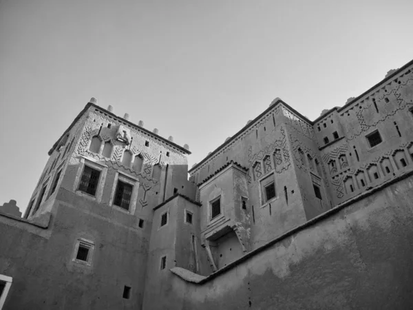 Skala Szarości Kasbah Taourirt Ouarzazat Maroko — Zdjęcie stockowe
