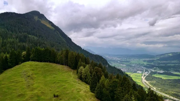 Aerial Shot Successive Forested Hills Valleys Bludenz Vorarlberg Austria — Stock Photo, Image
