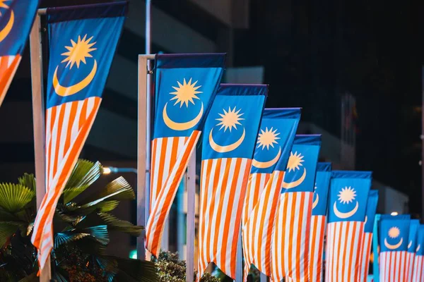Malajziai Zászlók Utcán — Stock Fotó