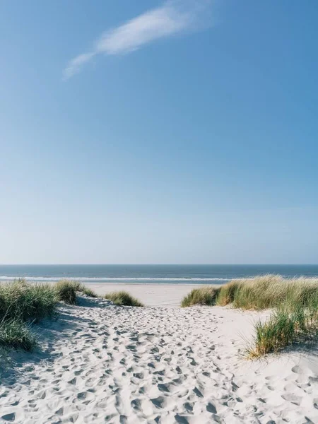 Vertical Shot White Sandy Beach Seascape Blue Sky — Stock Photo, Image