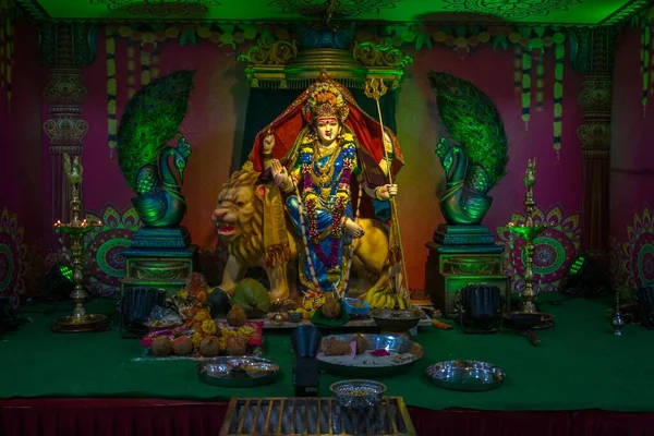 Het Idool Van Maa Durga Aanbeden Een Mandal Mumbai Voor — Stockfoto