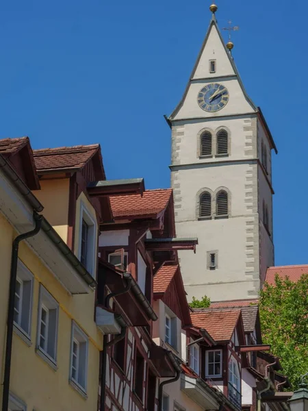 Historyczne Stare Miasto Meersburg Tradycyjnymi Domami Nad Jeziorem Bodeńskim Niemczech — Zdjęcie stockowe