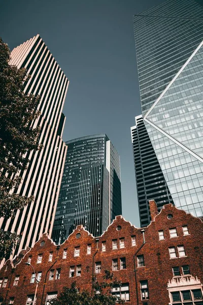 Eine Flache Aufnahme Moderner Gebäude Der Innenstadt Von Seattle Kontrast — Stockfoto