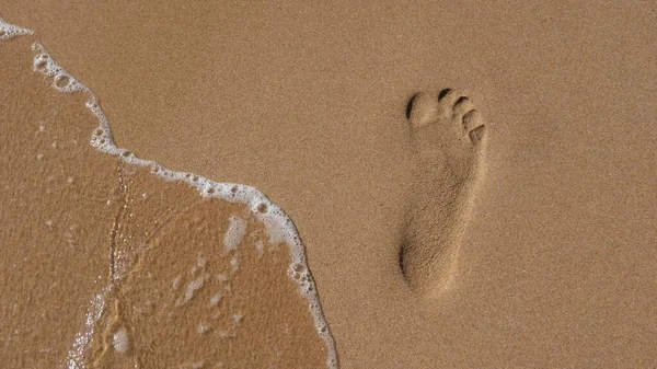 晴れた日にビーチの砂の中に足跡 — ストック写真
