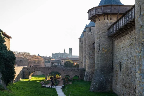 Vacker Utsikt Över Cite Carcassonne Medeltida Citadell Ligger Den Franska — Stockfoto