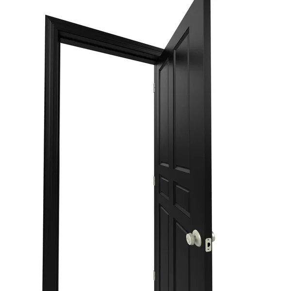Otwarte Czarne Izolowane Drzwi Wewnętrzne Zamknięte Ilustracja Renderowania — Zdjęcie stockowe