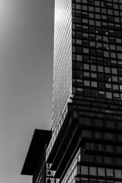Szürkeárnyalatú Gyönyörű Kilátás Felhőkarcoló Kis Ablakok — Stock Fotó