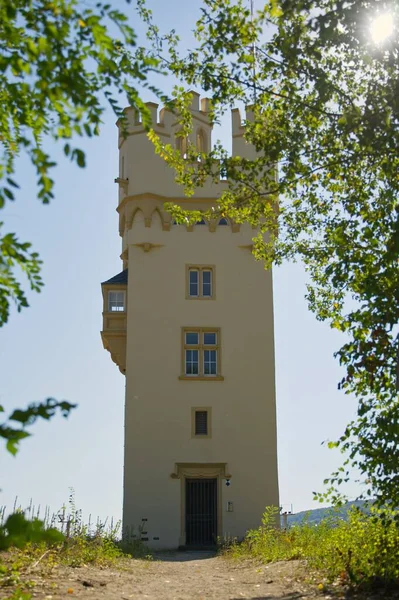 Вертикальний Виріб Історичної Кам Яної Вежі Миші Поблизу Води Бінгені — стокове фото