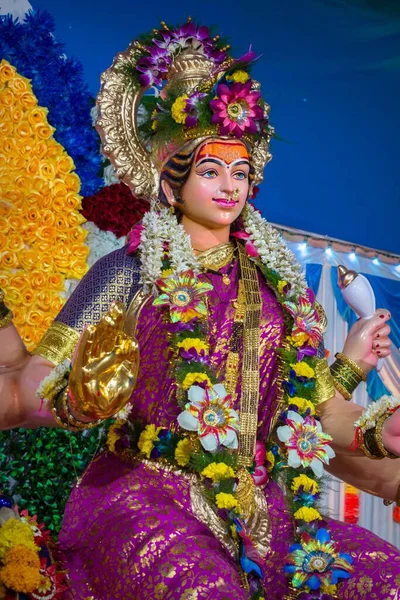 Mumbai Navratri Için Bir Mandal Ibadet Edilen Maa Durga Putunun — Stok fotoğraf
