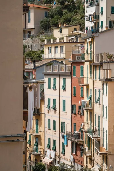 Uma Vista Livre Edifícios Residenciais Cidade Riomaggiore Cinque Terre Itália — Fotografia de Stock