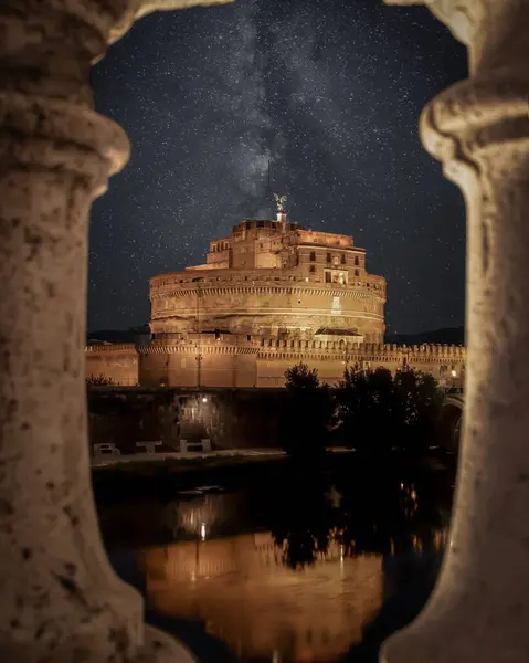 Una Splendida Vista Notturna Roma Castel Sant Angelo — Foto Stock