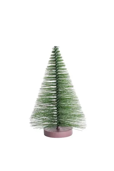 Ein Niedlicher Kleiner Miniatur Weihnachtsbaum Isoliert Auf Weißem Hintergrund — Stockfoto