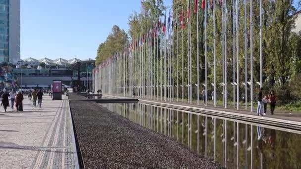 Історична Пам Ятка Прапорів Всесвітньої Виставки Лісабоні Португалія — стокове відео