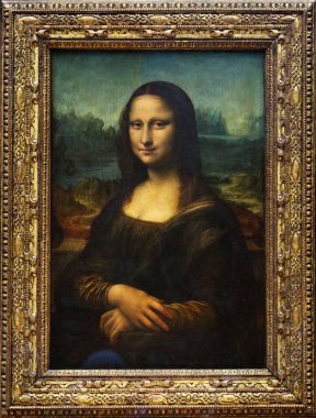 Paris, Fransa 'daki Louvre Müzesi' nin içinde Mona Lisa 'nın portresinin yakın çekimi.