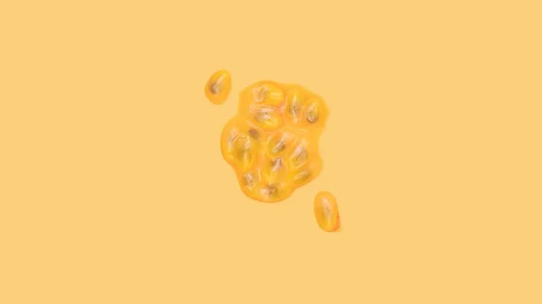 Sarı Arka Planda Tutku Meyvesi Tohumlarının Üst Görüntüsü — Stok fotoğraf