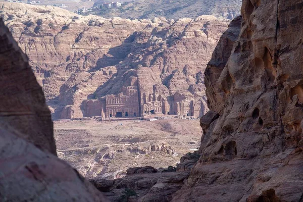 Eine Luftaufnahme Von Antiken Gebäuden Petra Jordanien — Stockfoto