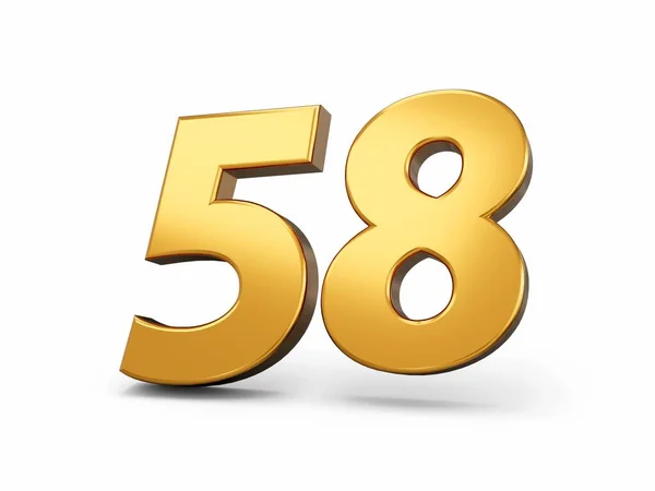 光沢のあるゴールド番号58白い背景に58個の58個の分離 3Dイラスト — ストック写真