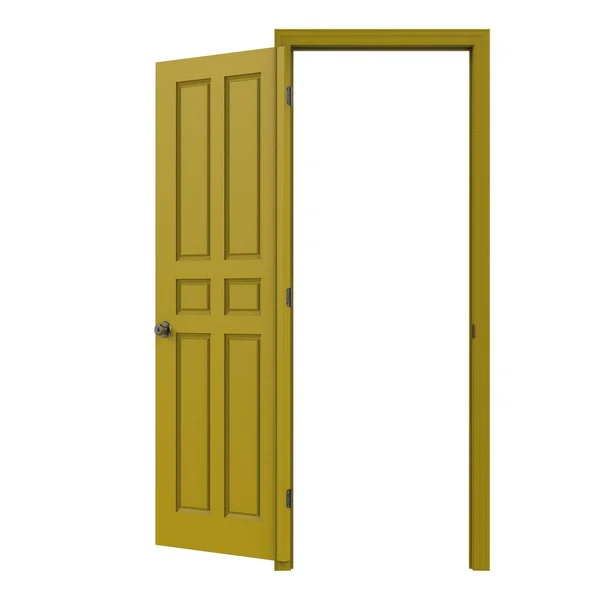 Amarelo Aberto Isolado Interior Porta Fechada Ilustração Renderização — Fotografia de Stock