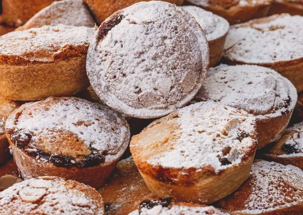 High Angle View Pile Delicious Christmas Mince Pies Sugar Powder — Stock Photo, Image