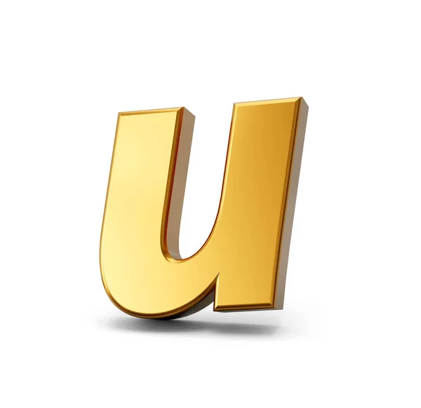 白い隔離された背景の黄金のアルファベットU 3D黄金の小さな文字 3Dイラスト — ストック写真