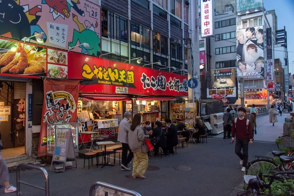 Αγορές Τροφίμων Δρόμο Της Οσάκα Και Πολύχρωμα Καταστήματα Γεμάτο Από — Φωτογραφία Αρχείου