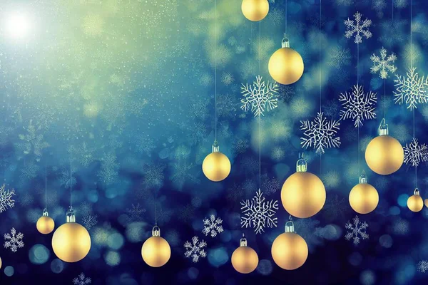 Blue Christmas Background Greeting Card Golden Christmas Tree Decorations Season — Stock Photo, Image