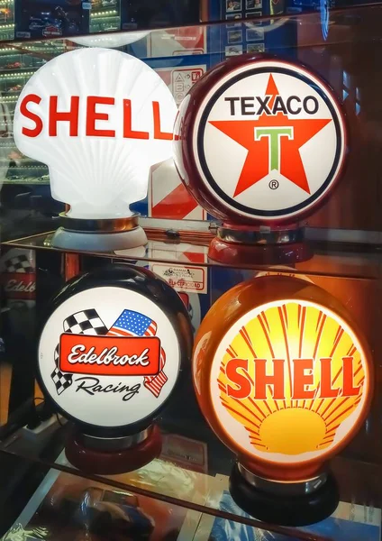 Shell Texaco Edelbrock Racing Lâmpadas Propaganda Para Colocar Cima Bombas — Fotografia de Stock