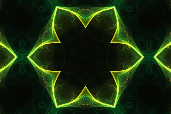 Μαύρο Φόντο Λαμπερά Πράσινα Φώτα Σχήμα Λουλουδιού — Φωτογραφία Αρχείου