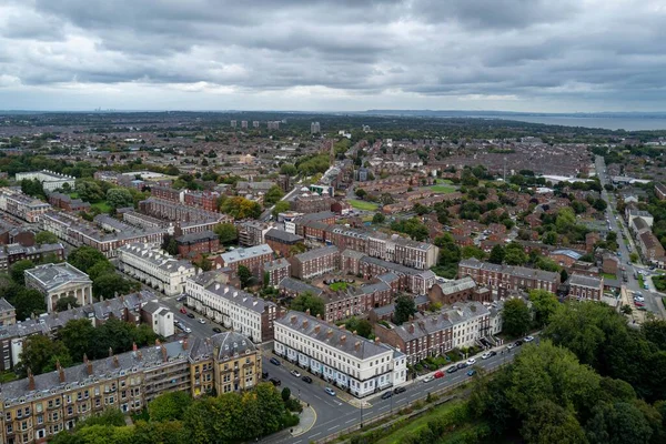 Вид Воздуха Город Ливерпуль Великобритании Облачным Небом — стоковое фото