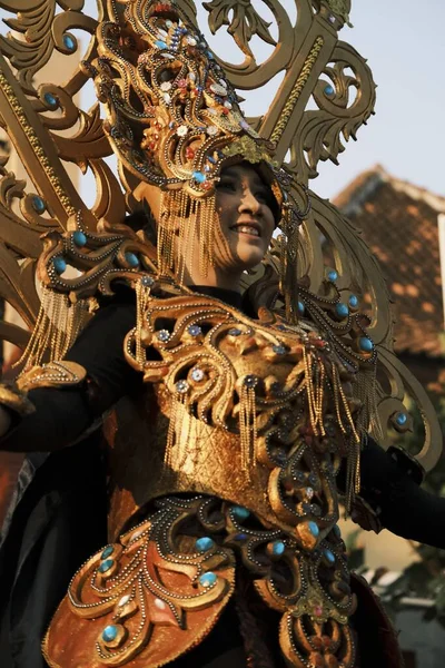 Modell Karnevalsdräkt Indonesiens Självständighetsdag Modevisning Jepara — Stockfoto