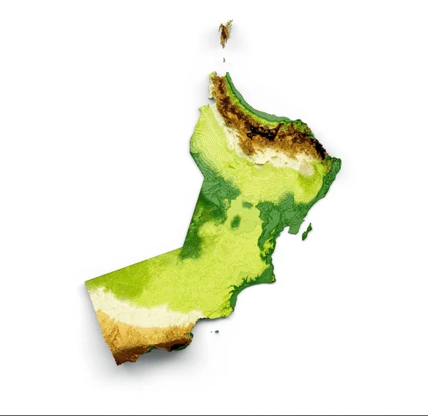 Illustration Oman Map Shaded Relief Color Height Map White Background — Stock Photo, Image
