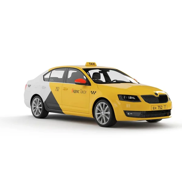 stock image A 3D render of a yellow taxi cab isolated on a white background