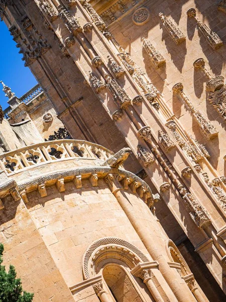 Pionowy Niski Kąt Hipnotyzującej Architektury Monumentalnego Miasta Salamanka Hiszpanii — Zdjęcie stockowe