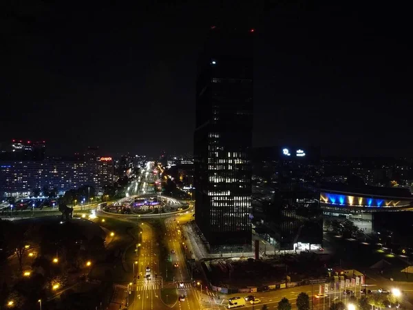 Plan Aérien Des Routes Milieu Des Bâtiments Ville Nuit Katowice — Photo