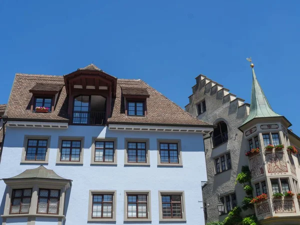 Historyczne Stare Miasto Meersburg Tradycyjnymi Domami Nad Jeziorem Bodeńskim Niemczech — Zdjęcie stockowe