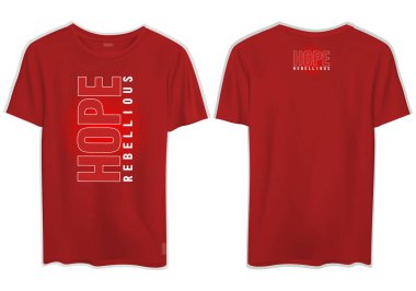 Kırmızı tişörtün önü ve arkası bir vektör. Asi umut metninin güzel bir yazı tipi var.