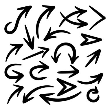 Beyaz arkaplanda el çizimi ok simgelerinin bir vektörü