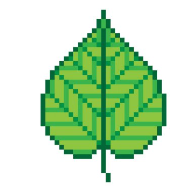 Beyaz arkaplanda izole edilmiş piksel sanat tasarımı içinde yeşil bir yaprağın vektör çizimi