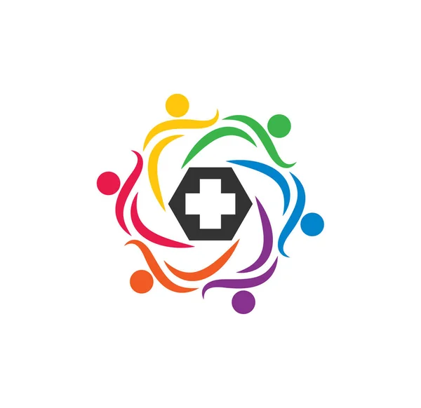 Ψηφιακή Απεικόνιση Ενός Δημιουργικού Πολύχρωμου Σχεδιασμού Λογότυπου Ανθρώπινης Ιατρικής Ομάδας — Διανυσματικό Αρχείο