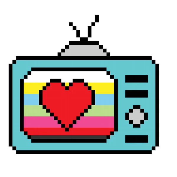 Векторная Иллюстрация Телевизора Цветовыми Решетками Сердцем Стиле Пиксельного Искусства — стоковый вектор
